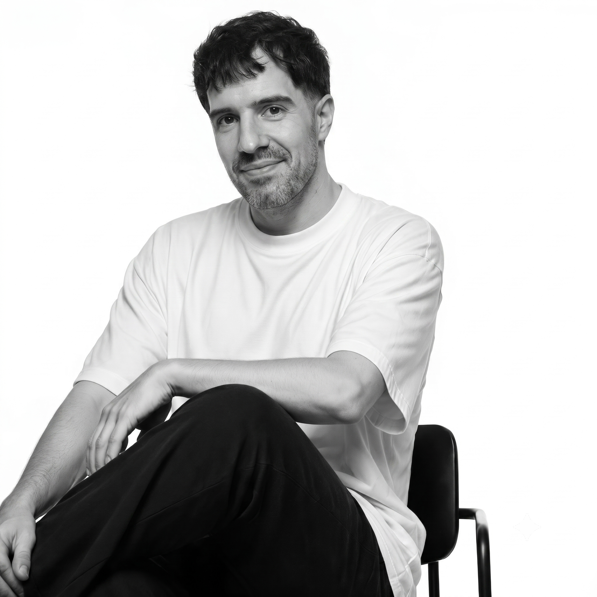Retrato editorial en blanco y negro